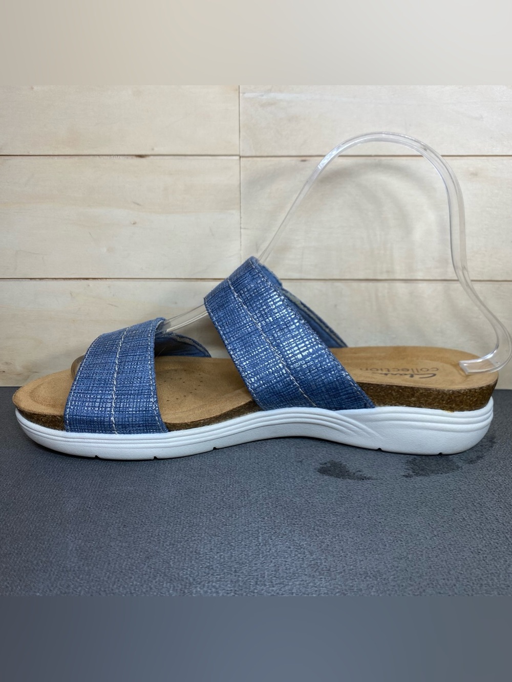 Clarks April Dusk Slide Sandals Women's Size 7.5 N Shoes Blue Silver Slip-Ons - Picture 2 of 11
